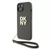 DKNY PU Leather Stack Logo Wrist Strap tok, iPhone 14 - barna