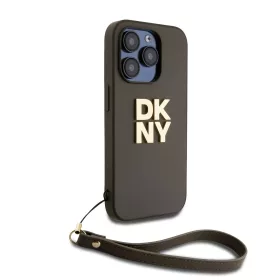   DKNY PU Leather Stack Logo Wrist Strap tok, iPhone 14 Pro - barna