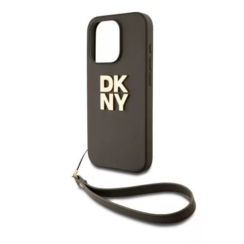DKNY PU Leather Stack Logo Wrist Strap tok, iPhone 14 Pro - barna