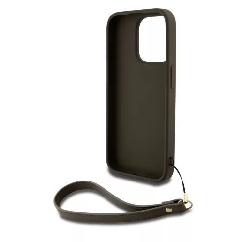 DKNY PU Leather Stack Logo Wrist Strap tok, iPhone 14 Pro - barna