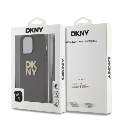 DKNY PU Leather Stack Logo Wrist Strap tok, iPhone 14 Pro - barna