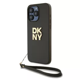   DKNY PU Leather Stack Logo Wrist Strap tok, iPhone 14 Pro Max - barna