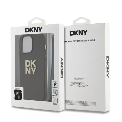 DKNY PU Leather Stack Logo Wrist Strap tok, iPhone 15 Pro - barna