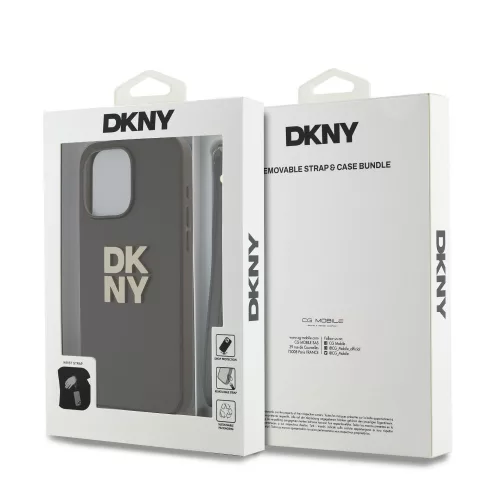DKNY PU Leather Stack Logo Wrist Strap tok, iPhone 15 Pro Max - barna