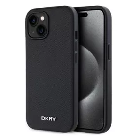   DKNY PU Leather Silver Metal Logo Magsafe tok, iPhone 13 - fekete