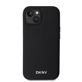   DKNY PU Leather Silver Metal Logo Magsafe tok, iPhone 13 - fekete
