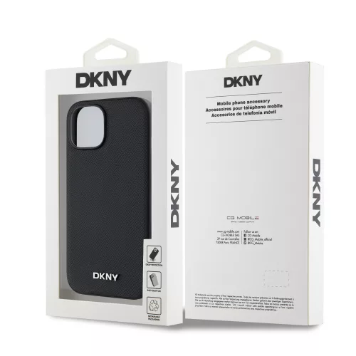 DKNY PU Leather Silver Metal Logo Magsafe tok, iPhone 13 - fekete