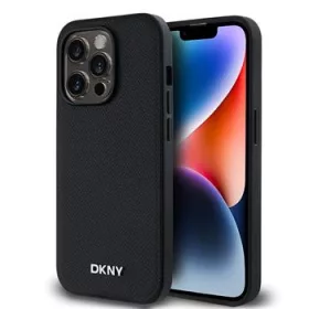   DKNY PU Leather Silver Metal Logo Magsafe tok, iPhone 14 Pro - fekete