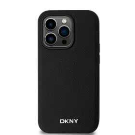   DKNY PU Leather Silver Metal Logo Magsafe tok, iPhone 14 Pro Max - fekete