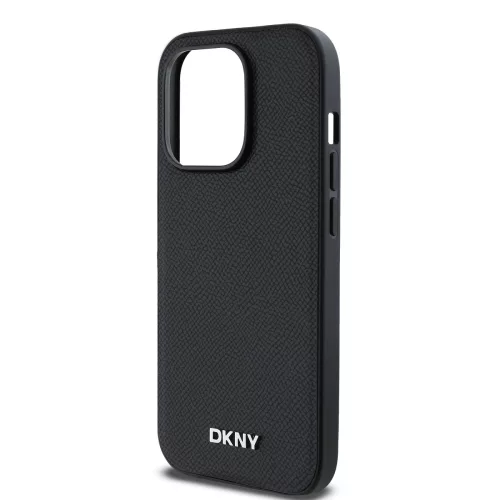 DKNY PU Leather Silver Metal Logo Magsafe tok, iPhone 14 Pro Max - fekete