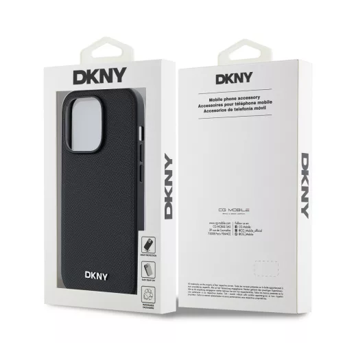 DKNY PU Leather Silver Metal Logo Magsafe tok, iPhone 14 Pro Max - fekete