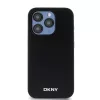 DKNY PU Leather Silver Metal Logo Magsafe tok, iPhone 15 Pro - fekete