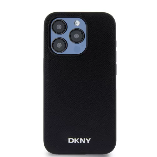 DKNY PU Leather Silver Metal Logo Magsafe tok, iPhone 15 Pro Max - fekete