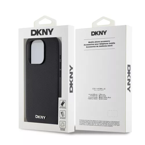 DKNY PU Leather Silver Metal Logo Magsafe tok, iPhone 15 Pro Max - fekete
