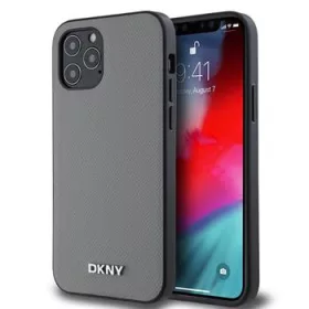   DKNY PU Leather Silver Metal Logo Magsafe tok, iPhone 12 / 12 Pro - ezüst