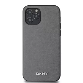   DKNY PU Leather Silver Metal Logo Magsafe tok, iPhone 12 / 12 Pro - ezüst