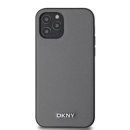 DKNY PU Leather Silver Metal Logo Magsafe tok, iPhone 12 / 12 Pro - ezüst