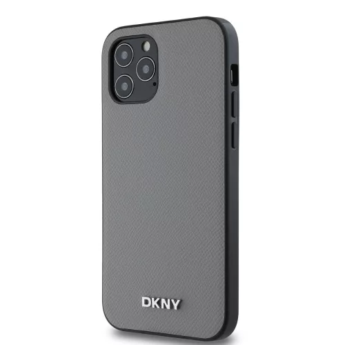 DKNY PU Leather Silver Metal Logo Magsafe tok, iPhone 12 / 12 Pro - ezüst
