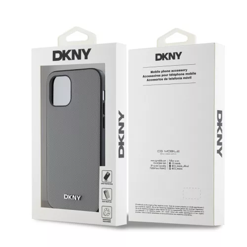 DKNY PU Leather Silver Metal Logo Magsafe tok, iPhone 12 / 12 Pro - ezüst