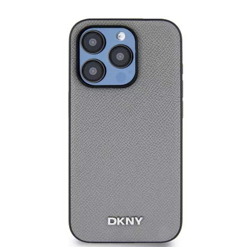 DKNY PU Leather Silver Metal Logo Magsafe tok, iPhone 14 Pro - ezüst