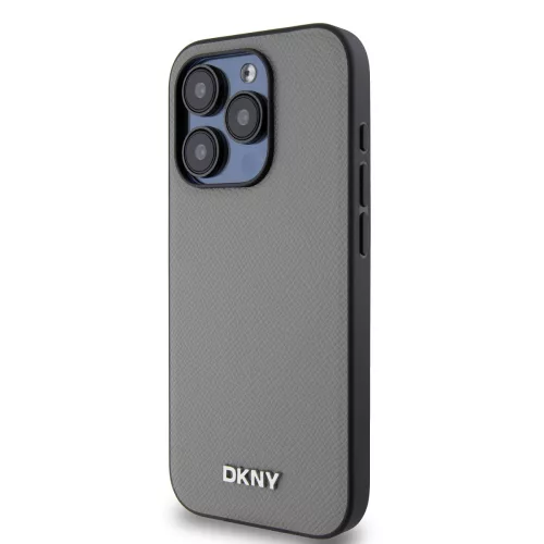 DKNY PU Leather Silver Metal Logo Magsafe tok, iPhone 14 Pro - ezüst