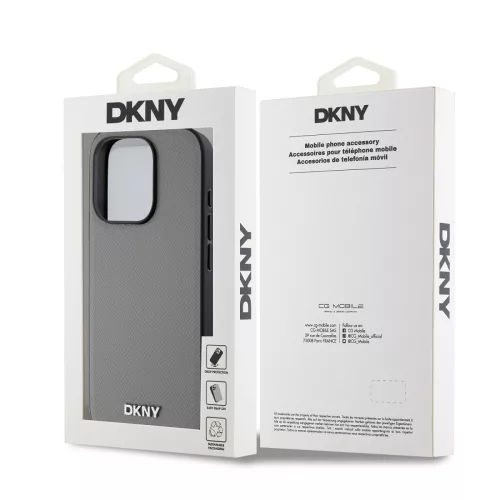 DKNY PU Leather Silver Metal Logo Magsafe tok, iPhone 14 Pro - ezüst