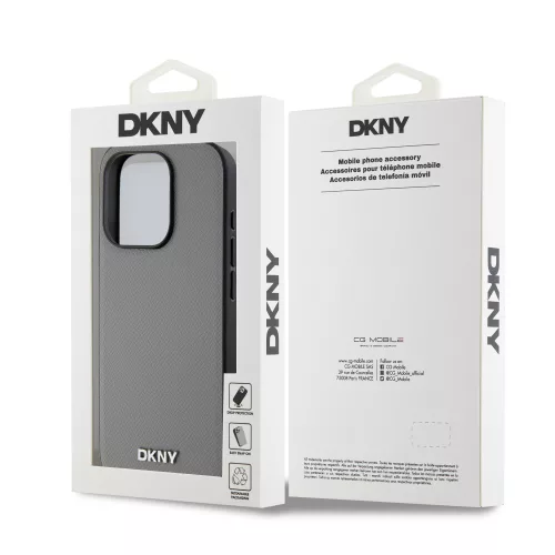 DKNY PU Leather Silver Metal Logo Magsafe tok, iPhone 15 Pro - ezüst