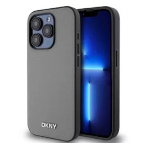   DKNY PU Leather Silver Metal Logo Magsafe tok, iPhone 15 Pro Max - ezüst