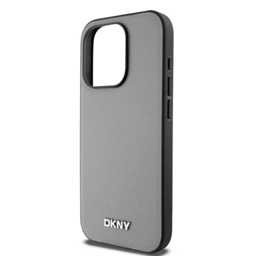 DKNY PU Leather Silver Metal Logo Magsafe tok, iPhone 15 Pro Max - ezüst