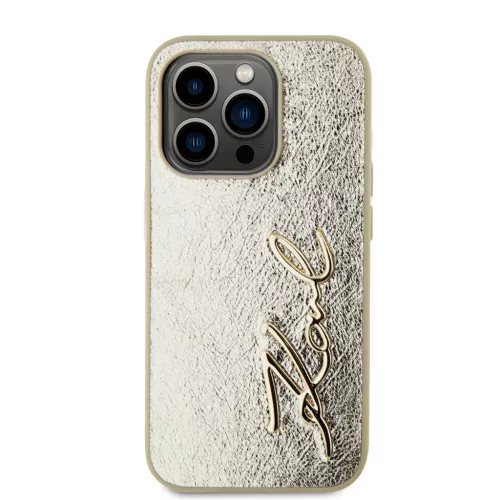 Karl Lagerfeld Wrinkled PU Signature Logo tok, iPhone 15 Pro - arany