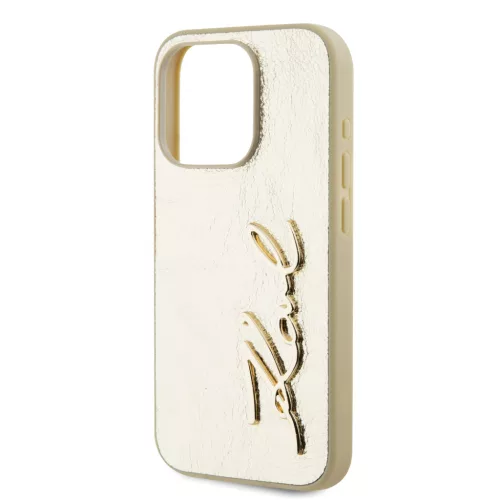 Karl Lagerfeld Wrinkled PU Signature Logo tok, iPhone 15 Pro - arany
