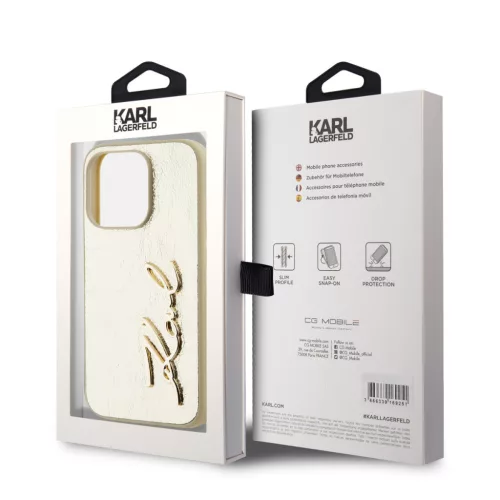 Karl Lagerfeld Wrinkled PU Signature Logo tok, iPhone 15 Pro - arany