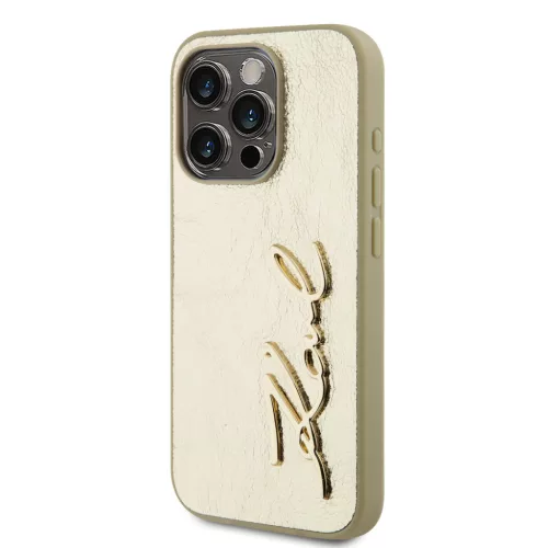 Karl Lagerfeld Wrinkled PU Signature Logo tok, iPhone 15 Pro Max - arany