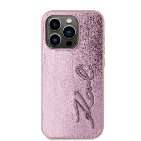   Karl Lagerfeld Wrinkled PU Signature Logo tok, iPhone 15 Pro - rózsaszín