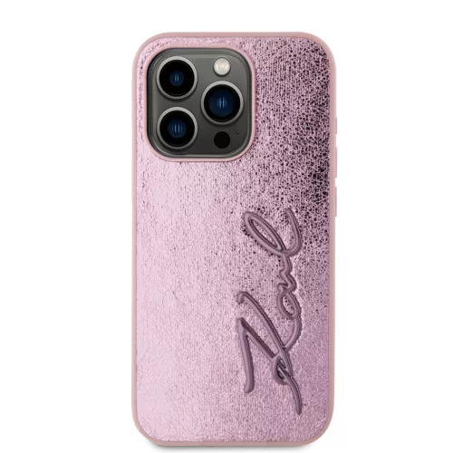 Karl Lagerfeld Wrinkled PU Signature Logo tok, iPhone 15 Pro - rózsaszín