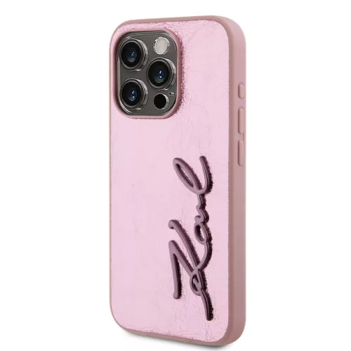 Karl Lagerfeld Wrinkled PU Signature Logo tok, iPhone 15 Pro - rózsaszín
