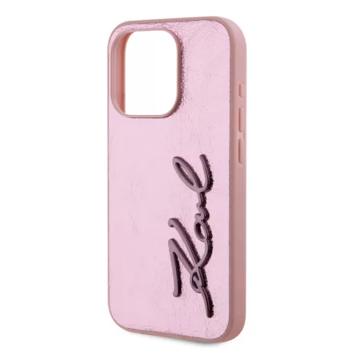 Karl Lagerfeld Wrinkled PU Signature Logo tok, iPhone 15 Pro - rózsaszín