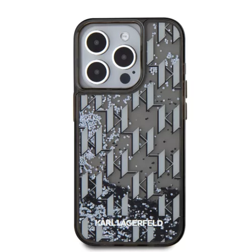 Karl Lagerfeld Liquid Glitter Monogram Gradient iPhone 15 Pro Max tok – fekete