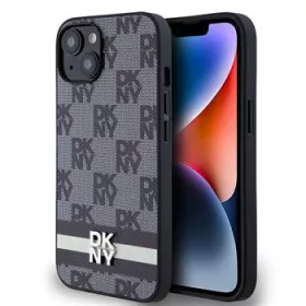   DKNY PU Leather Checkered Pattern and Stripe tok, iPhone 14 - fekete