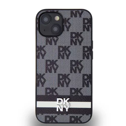 DKNY PU Leather Checkered Pattern and Stripe tok, iPhone 14 - fekete