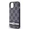 DKNY PU Leather Checkered Pattern and Stripe tok, iPhone 14 - fekete
