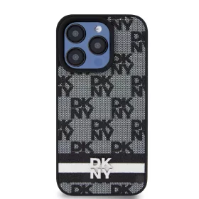   DKNY PU Leather Checkered Pattern and Stripe tok, iPhone 14 Pro - fekete