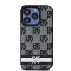 DKNY PU Leather Checkered Pattern and Stripe tok, iPhone 14 Pro Max - fekete