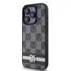 DKNY PU Leather Checkered Pattern and Stripe tok, iPhone 14 Pro Max - fekete