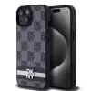DKNY PU Leather Checkered Pattern and Stripe tok, iPhone 15 - fekete