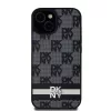 DKNY PU Leather Checkered Pattern and Stripe tok, iPhone 15 - fekete