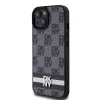 DKNY PU Leather Checkered Pattern and Stripe tok, iPhone 15 - fekete