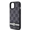 DKNY PU Leather Checkered Pattern and Stripe tok, iPhone 15 - fekete