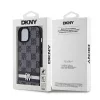 DKNY PU Leather Checkered Pattern and Stripe tok, iPhone 15 - fekete