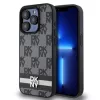 DKNY PU Leather Checkered Pattern and Stripe tok, iPhone 15 Pro - fekete